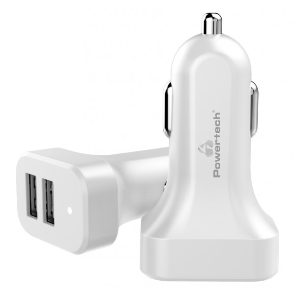 Powertech Φορτιστής Αυτοκινήτου Λευκός Συνολικής Έντασης 2.1A με Θύρες: 2xUSB  